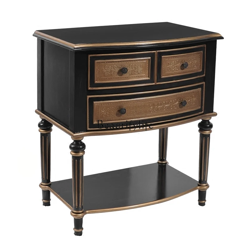 

Export solid wood retro gold foil black gold two buckets porch engraving storage bay window side cabinet