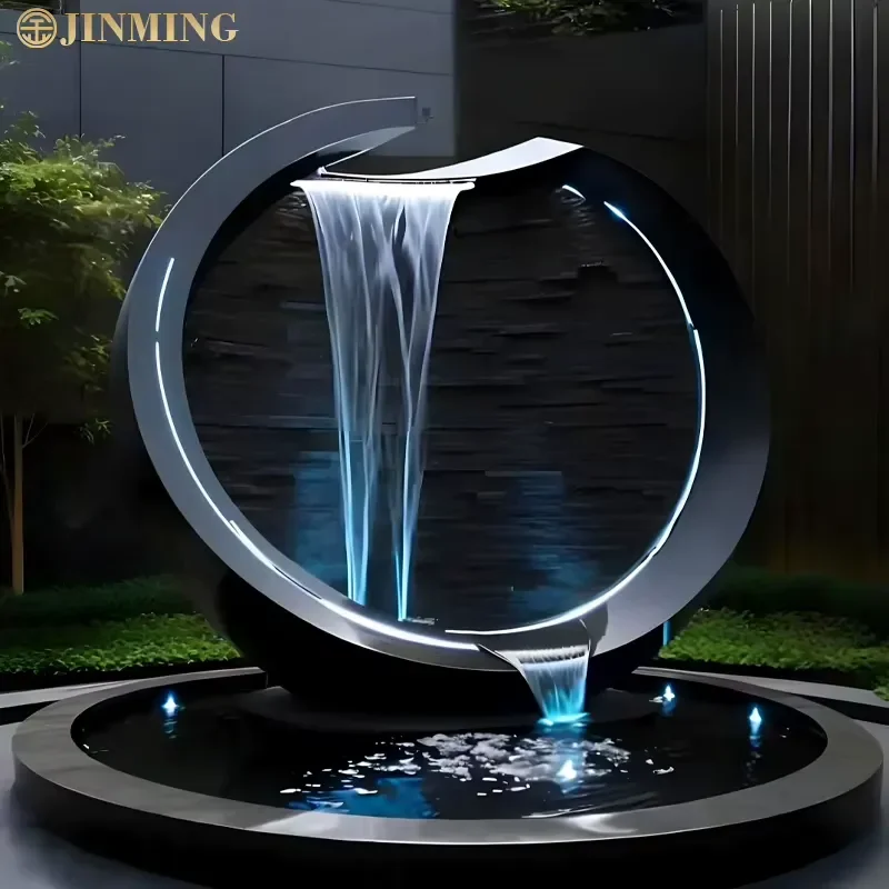 Stainless Steel Circular Metal Fountain Sculpture for Outdoor Garden Handmade Metal Crafts