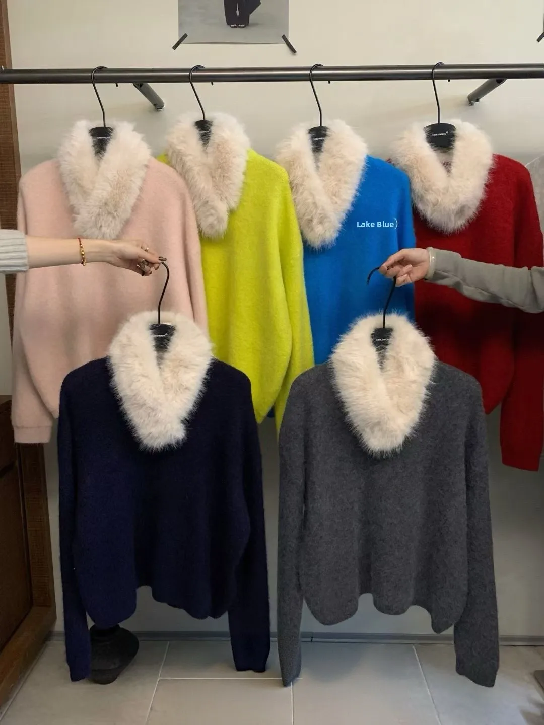 

Loose Women's Knitwear round Ne Sweater Korean Sle Winter New Arrival Faux Fur Collar Lazy Sle Top Warm Soft Long Sve