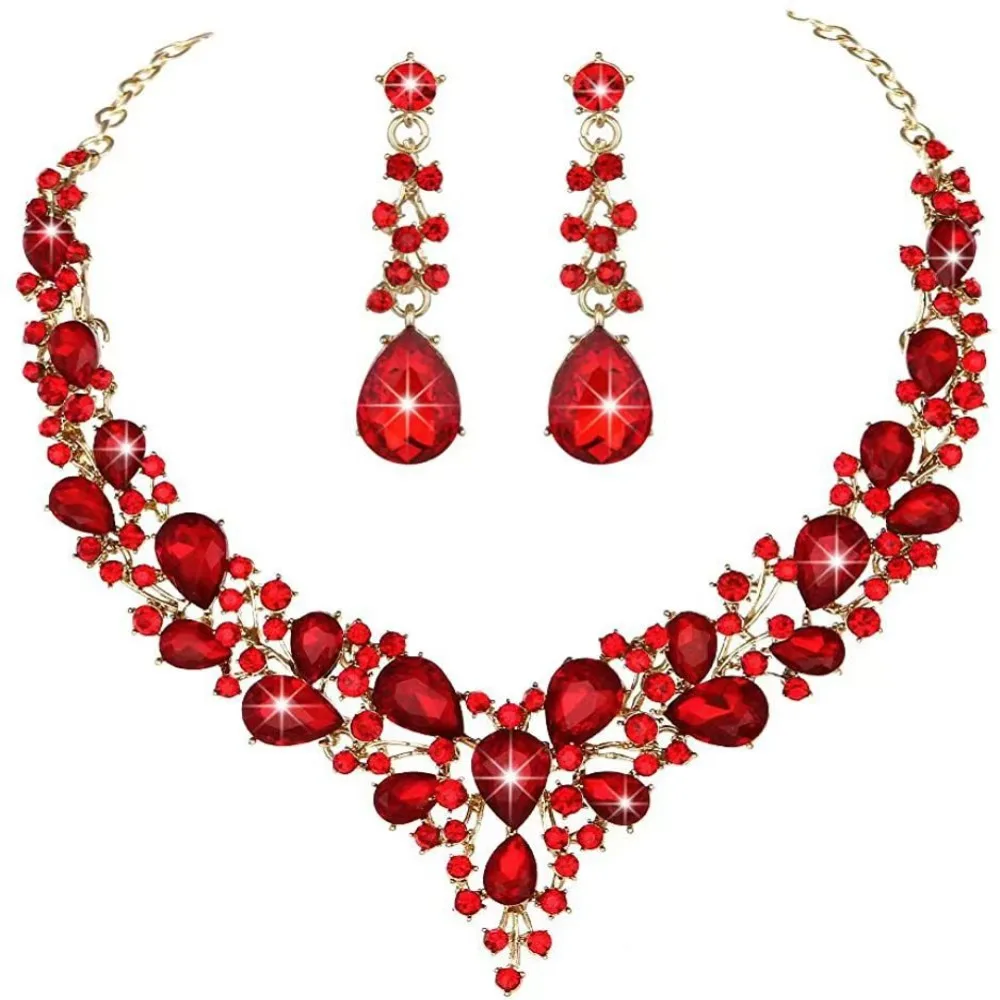 

Water Drop Crystal Bridal Necklaces Earrings Shining Exquisite Rhinestone Jewelry Set Elegant Necklace Earrings Set Banquet