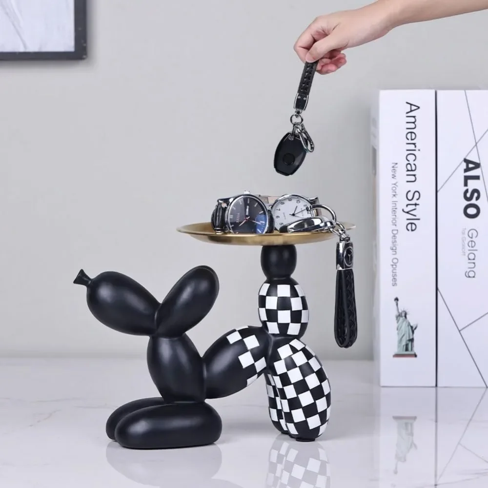 Home Decor Resin Balloon Dog Sculpture with Tray - Versatile Key Bowl Modern Home Art Decor Living Room Decoration Sculpture