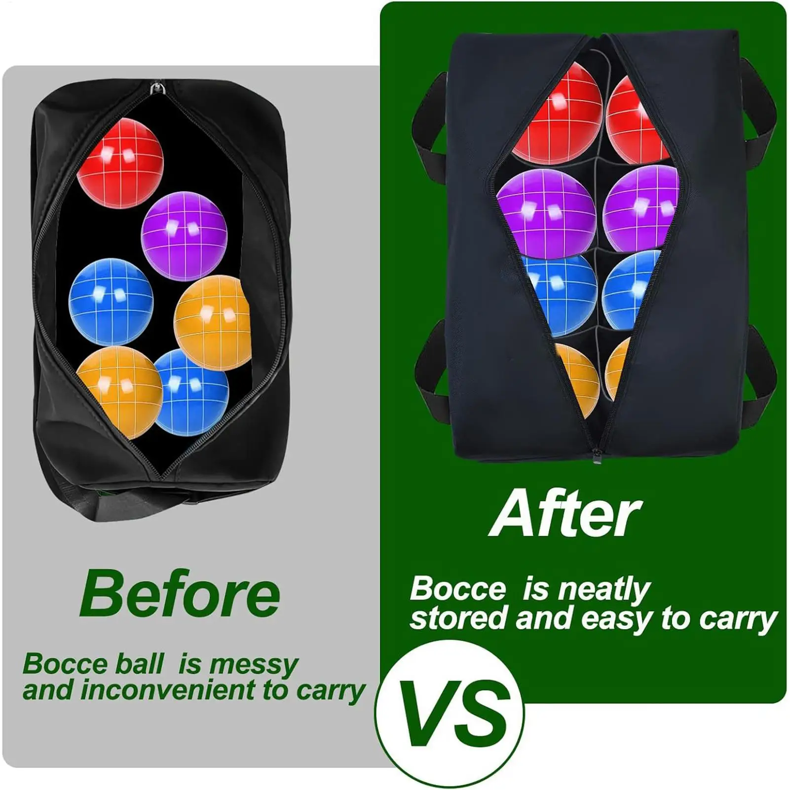 Bolsas para pelotas, bolso impermeable con 8 compartimentos, cómodo juego de pelotas Bocce, bolsa de transporte para interior y exterior, patio trasero, césped, entrenamiento en la playa