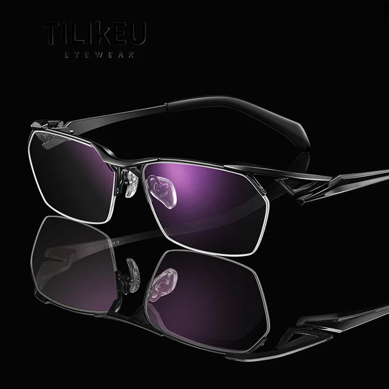 Japanese Mechanical-style Designer Pure Titanium Eyeglasses Frame for Men Luxury Creativity Floating Semi-Rimless Glasses Frames