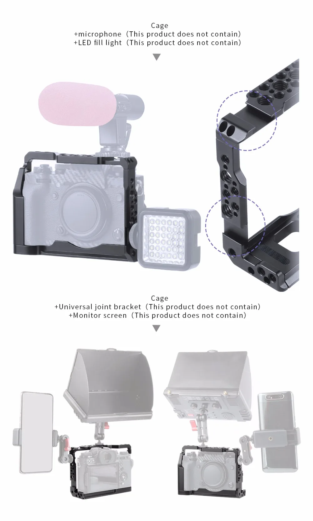 Aluminium SLR Kamera Käfig für Fujifilm X-T3 /XT3/XT2 /X-T2 DSLR Rig Schutzhülle Abdeckung mit Top griff Grip Kalten Schuh Montieren – Detail 8