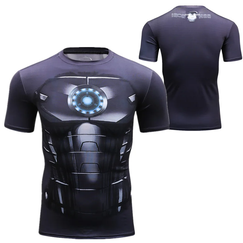 Summer new men\'s T-shirt 3D Printed T-shirt Avengers American Superman Spider-Man Iron Man Sports Quick dry tight short sleeves