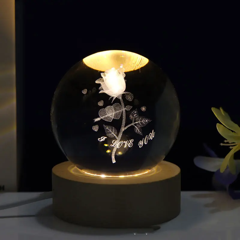 3D Laser Carving sfera di cristallo luminosa delfino balena camera da letto luce notturna calda ornamenti regali artigianali di compleanno