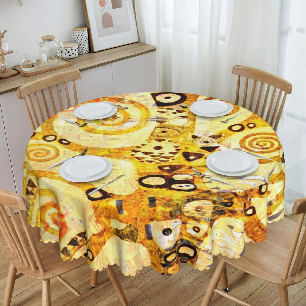 Custom Gustav Klimt Tree Of Life Tablecloth Round Oilproof Austrian Symbolist Painter Table Cloth Cover for Party 60 inches