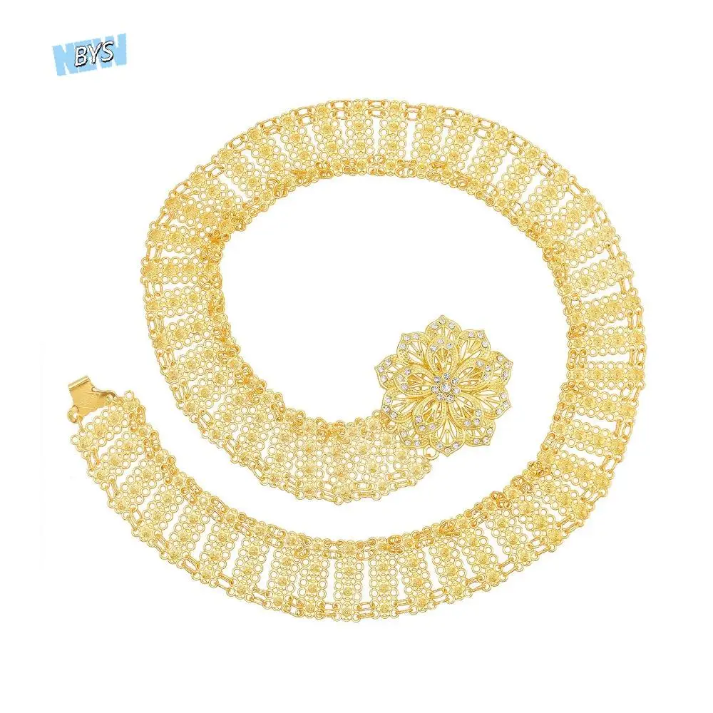 

Metal Ethnic Style Belt Rhinestone Jewelry Flower Metal Waist Chain Tassel Hollow Out Dance Dress Belt Chains Festival Accessory