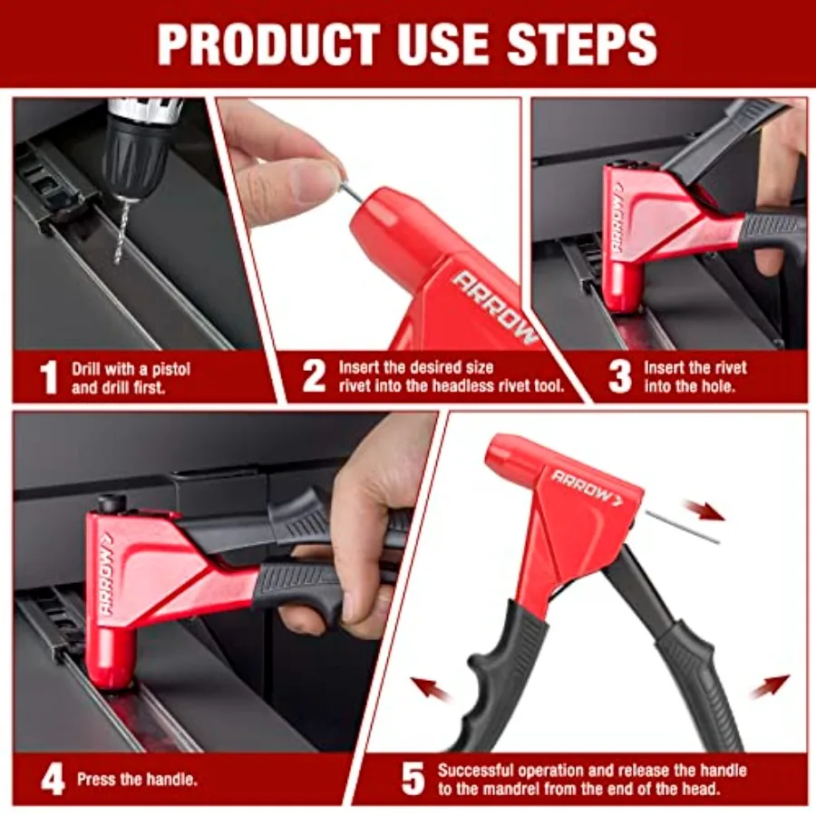 Заклепочный пистолет Arrow 3in1 Одноручный безголовый поп-заклепочный пистолет с 150 шт. Заклепками Профессиональный ручной сверхмощный комплект заклепочного пистолета Witho