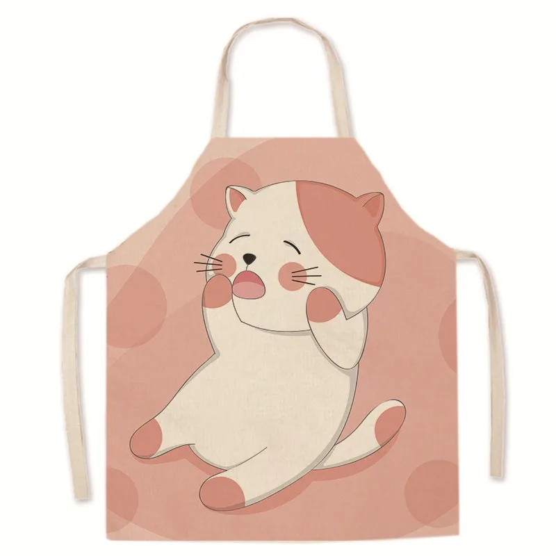 Cartoon parent-child linen apron with cat pattern kitchen anti-fouling sleeveless bib home cooking baking apron