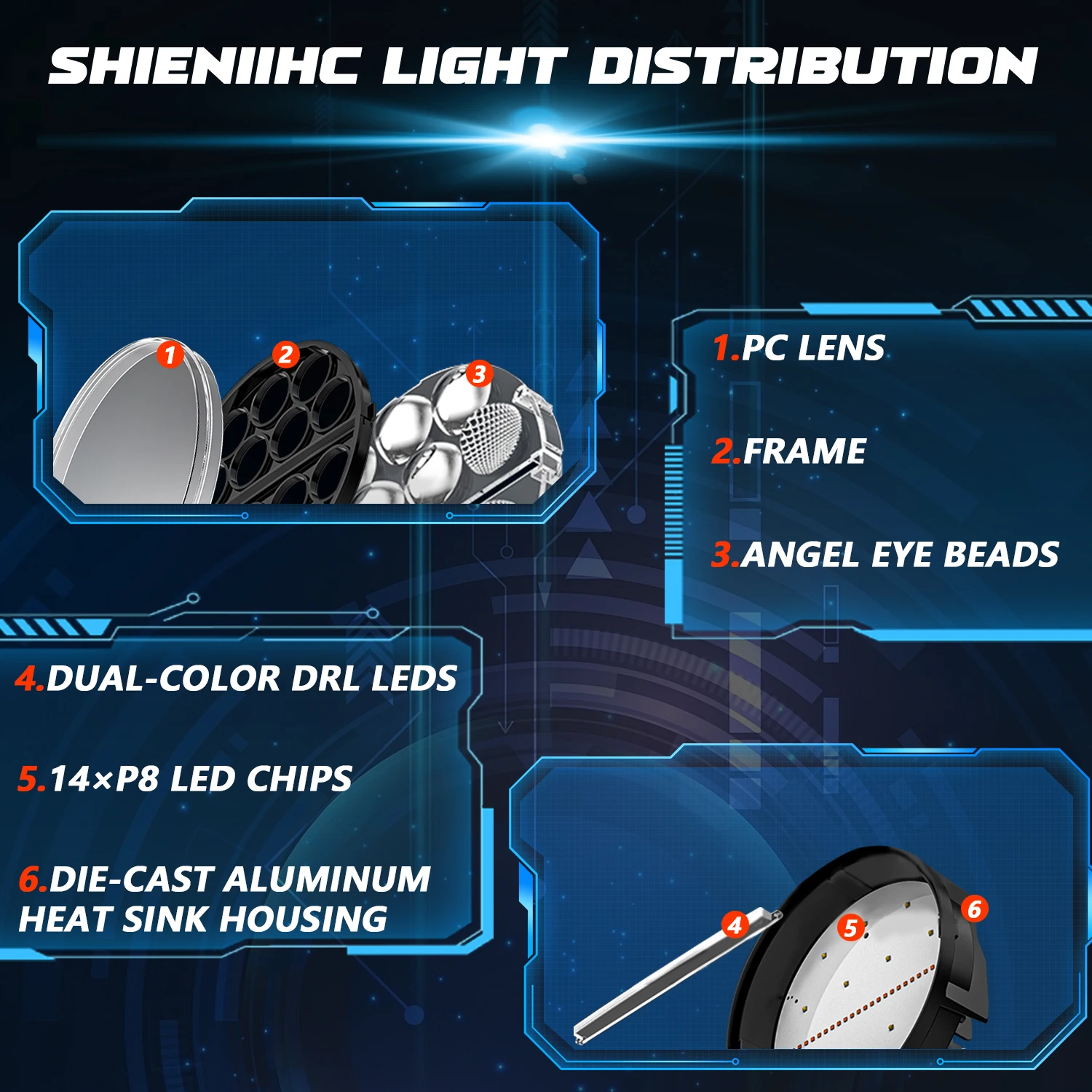 9Inch Work Headlight Bar Vehicle Len Demon Eye Light 6000K Spot Combo  Barra LED Headlight for ATV Car Trucks Off Rpad 4x4