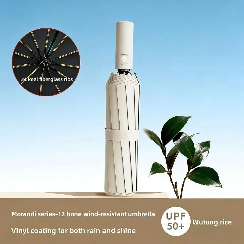 Simple solid color automatic umbrella, strong barrier ultraviolet rays, men and women enlarged umbrella