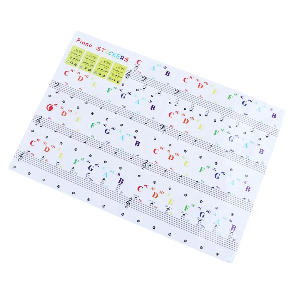 Multicolor 88Keys Sticker Symbol for White Keys Adhesive Piano Keyboard Stickers Keys Sticker Piano Stave Note Note Sticker