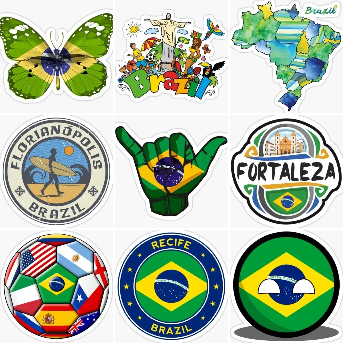 Brazil Flag Map Emblem Creative Stickers Wall Room Truck Car Window Glass Table Motorcycle Bicycle Helmet PVC Decal Assecories