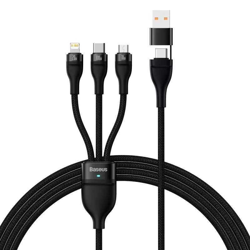 Baseus 3 in 2 USB Type C Kabel voor iPhone 15 14 13 12 ProMax 11 Oplader Kabel 100W 3 in 1 Kabel voor Samsung Xiaomi Mi Macbook