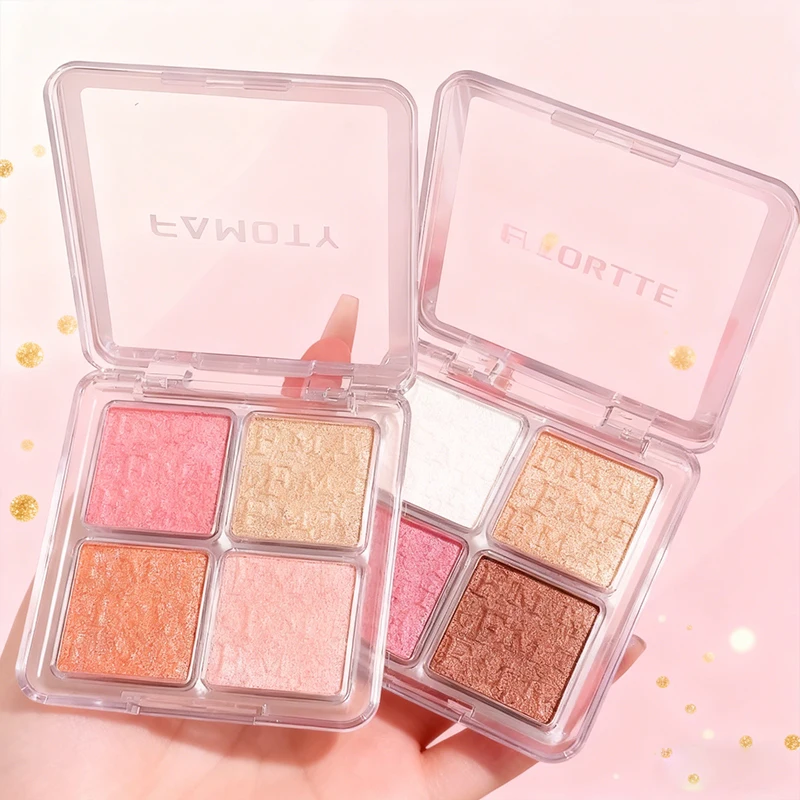 4색 페이스 하이라이터 팔레트 일루미네이터 팔레트 내추럴 글로우 방수 글리터 쉬머 베이크드 파우더 하이라이터 메이크업