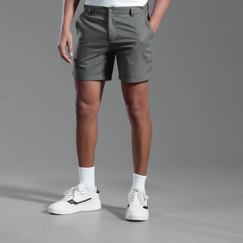 Office Casual Spring/Summer Men'S Shorts Solid Color Linen Shorts Pocket Button Design Pants Versatile Trendy Pants
