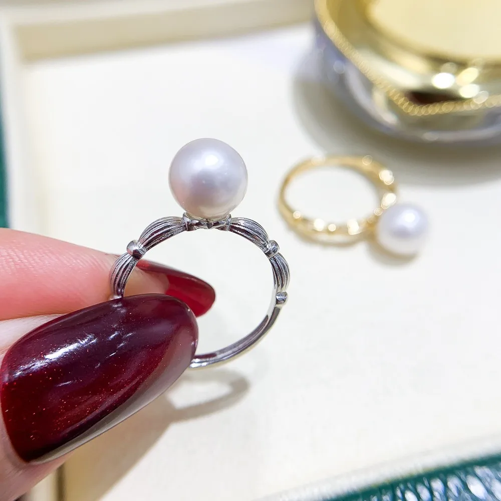 

DIY Pearl Ring Accessories S925 Sterling Silver Ring Empty Holder Fashionable Gold Silver Jewelry Setting Fit 7-10mm Round Z176