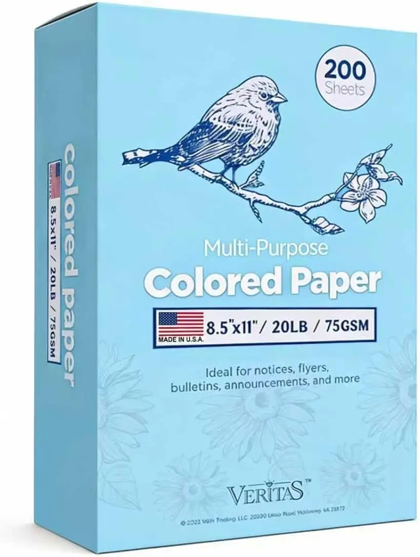 

Colored Printer Paper, Blue 8.5" x 11" 20 lb / 75 GSM Multi-Purpose for Reports and Flyers, Premium Quality Made in USA