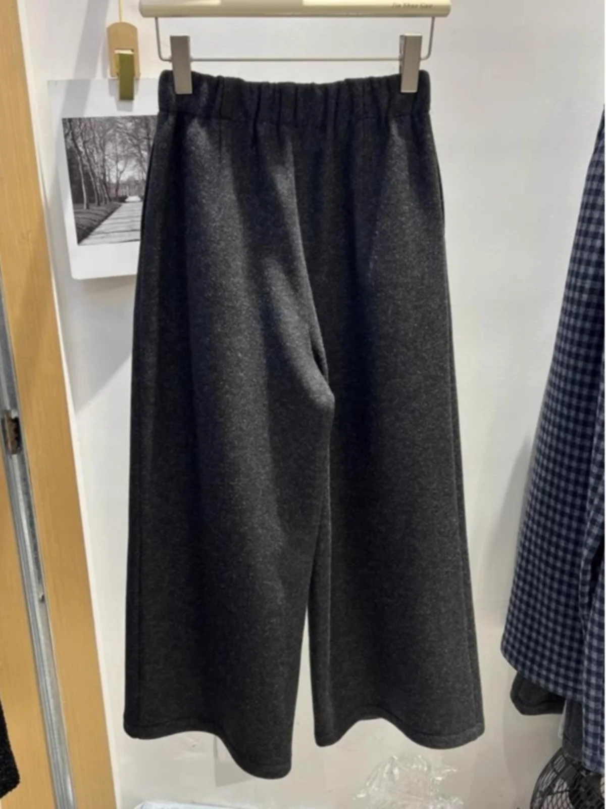 Retro High Waist Thiened Wide Leg Casual Pants Women's Autumn Winter Loose Small Size Straight Nine Point Trendy Trousers