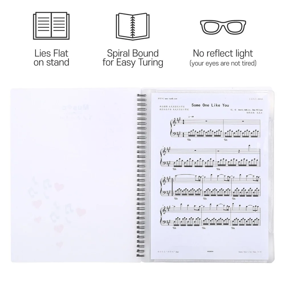 Durable 20 Sheets / 40 Pages Sheet Music Folder Plastic White Sheet Music Binder A4 Presentation Book For Sheet Music