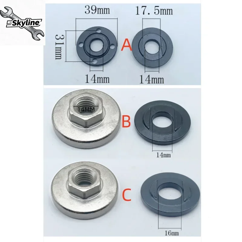 14mm Spindle Thread Nut Set Tool M14 Thread Replacement 105 125 180 Angle Grinder Inner Outer Flange Nut
