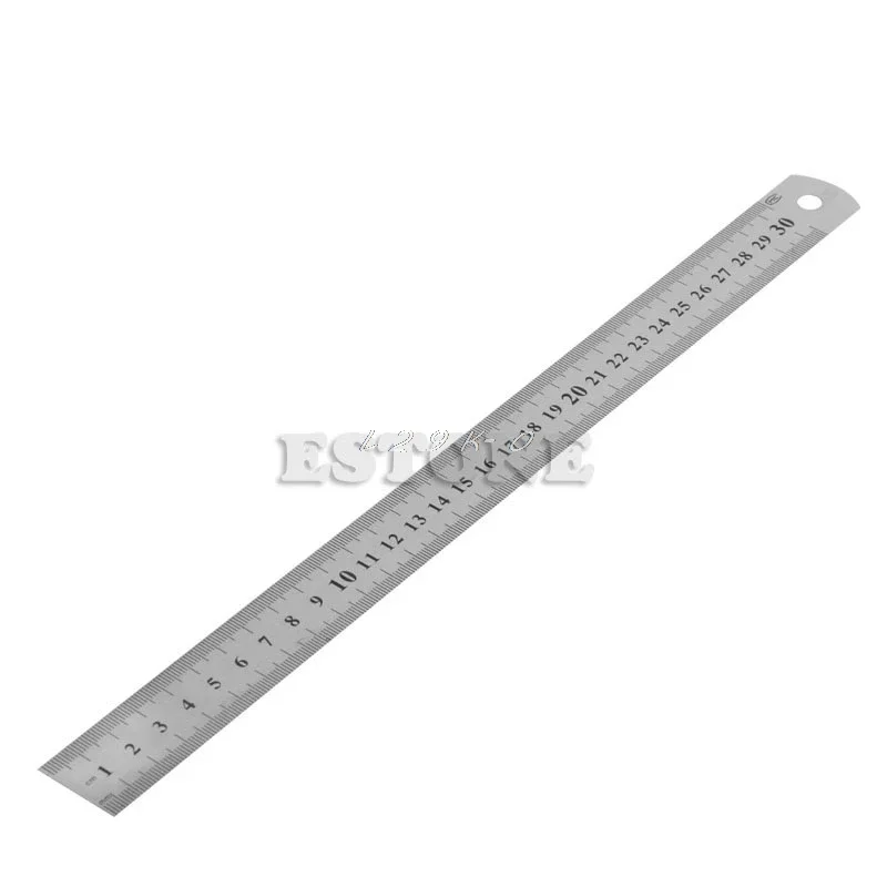 30CM 12"Steel Stainless Pocket Metric Metal Ruler Measurement Double Sided