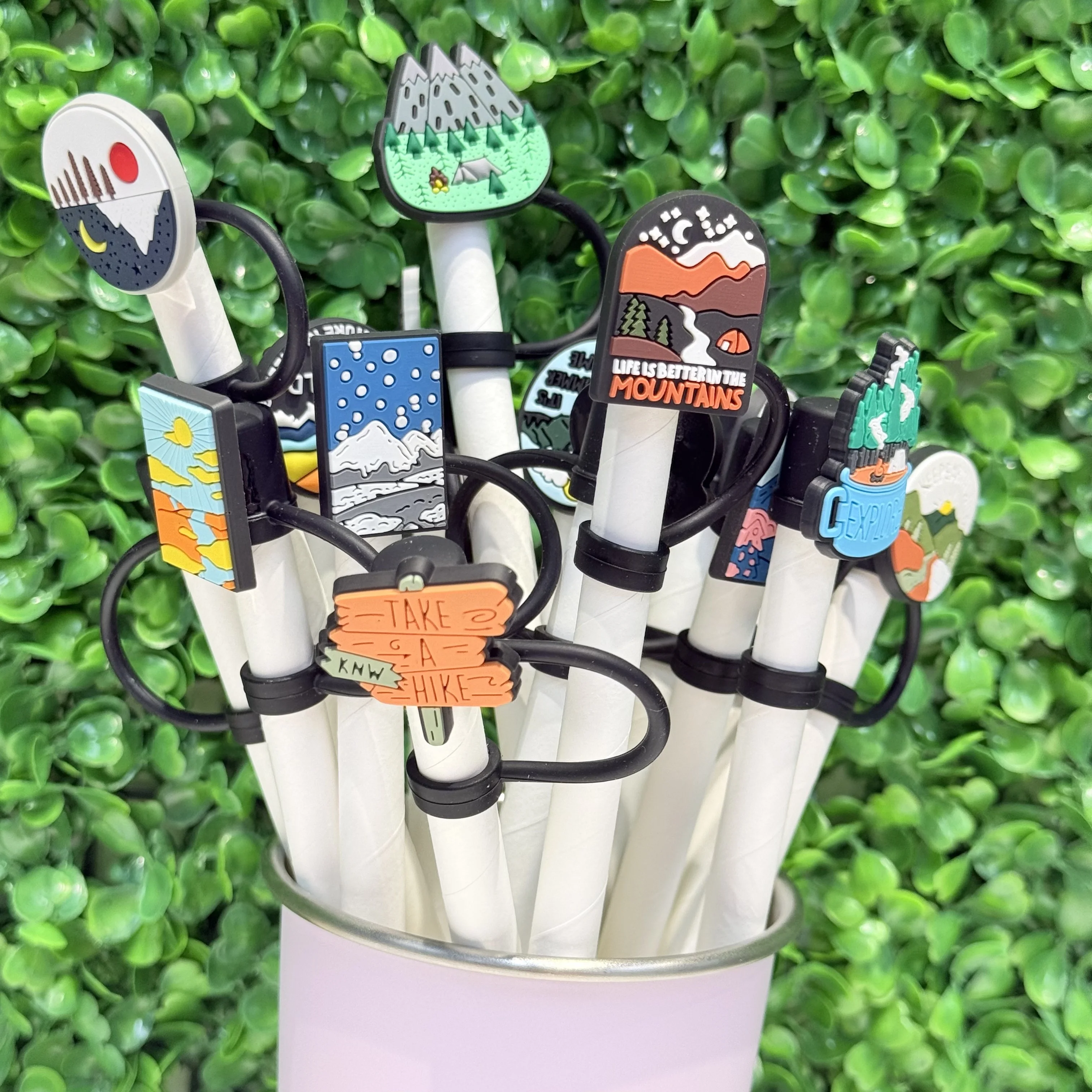 1-17PCS Outdoor Nature Park Hiking Camping Style Silicone 10mm Straw Cap Cover 30&40 Oz Tumble Dust-Proof Reusableaw Sleeve