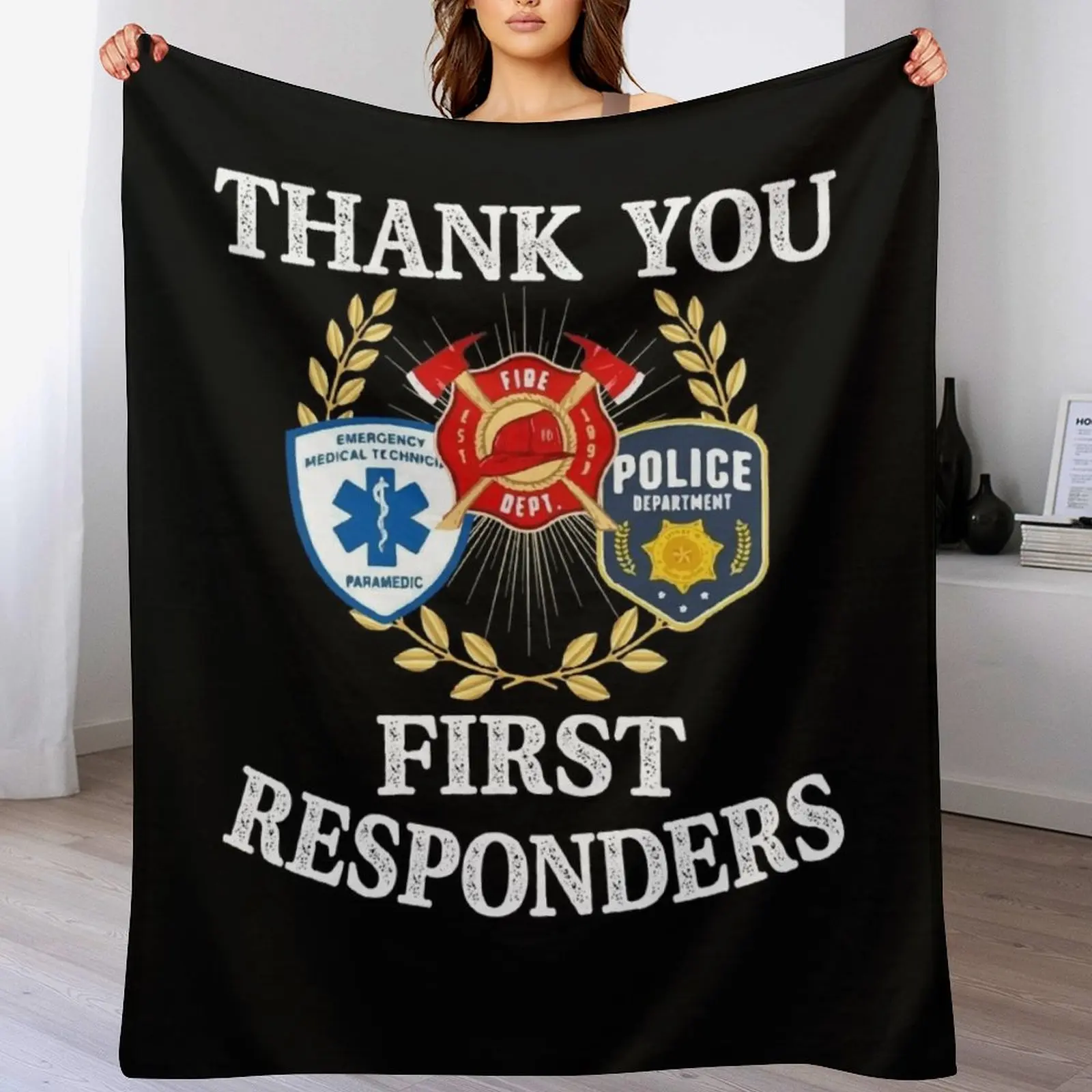 Thank You First Responders EMT Police Firefighter Throw Blanket Compact Warm Blanket for Car Road Trip