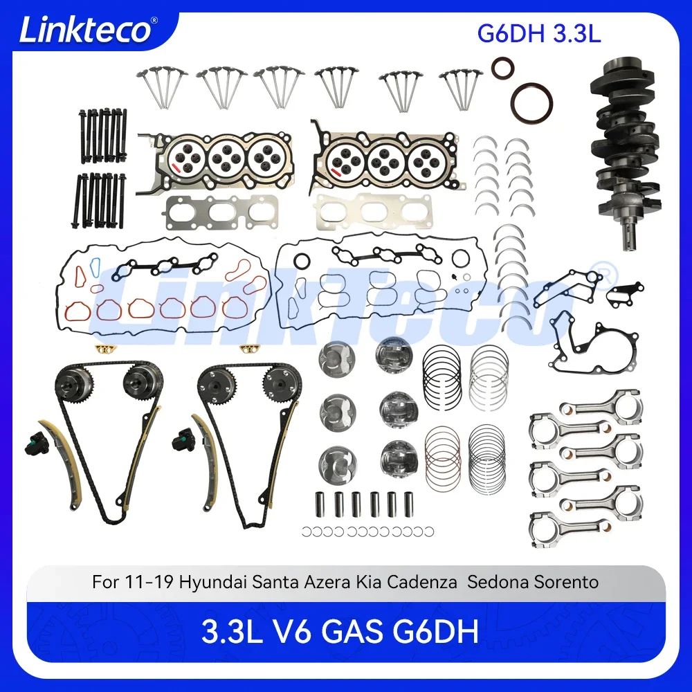 

Комплект для ремонта двигателя, комплект прокладок поршневой головки подшипника коленчатого вала, комплект цепи ГРМ для 3.3 11-19 Hyundai Kia Santa Sedona G6DH 3.3L