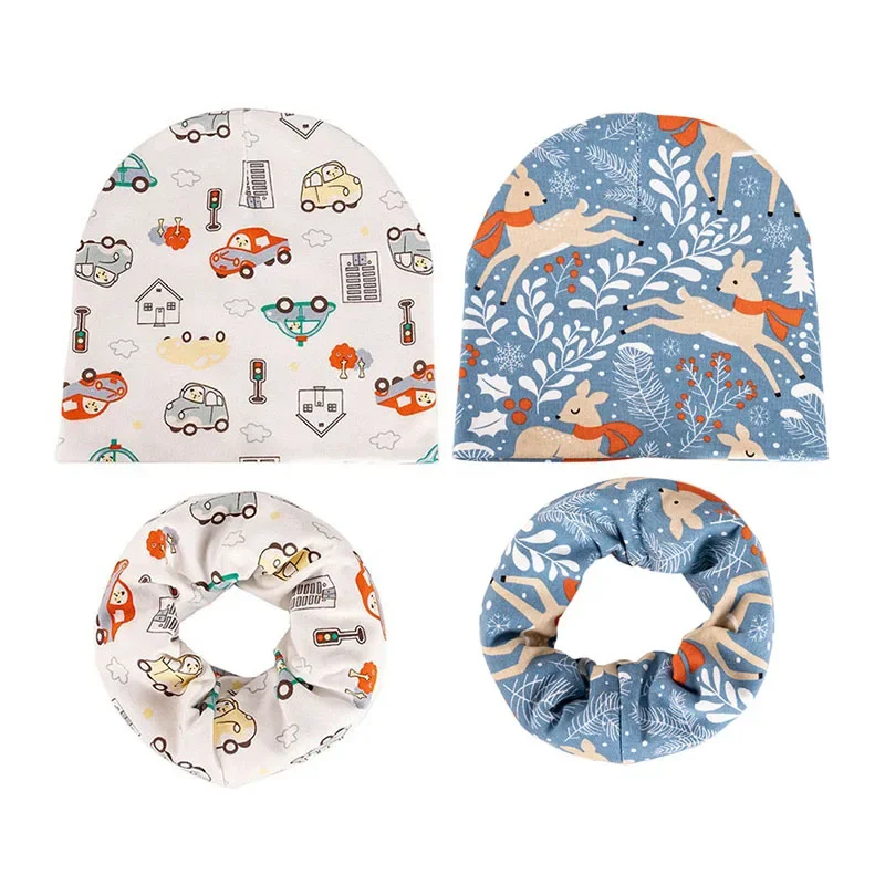 

Autumn Winter Baby Hat for Boys and Girls Kids Cotton Cap Scarf Set Cartoon Car Deer Children Beanies Cap Warm Infant Hats