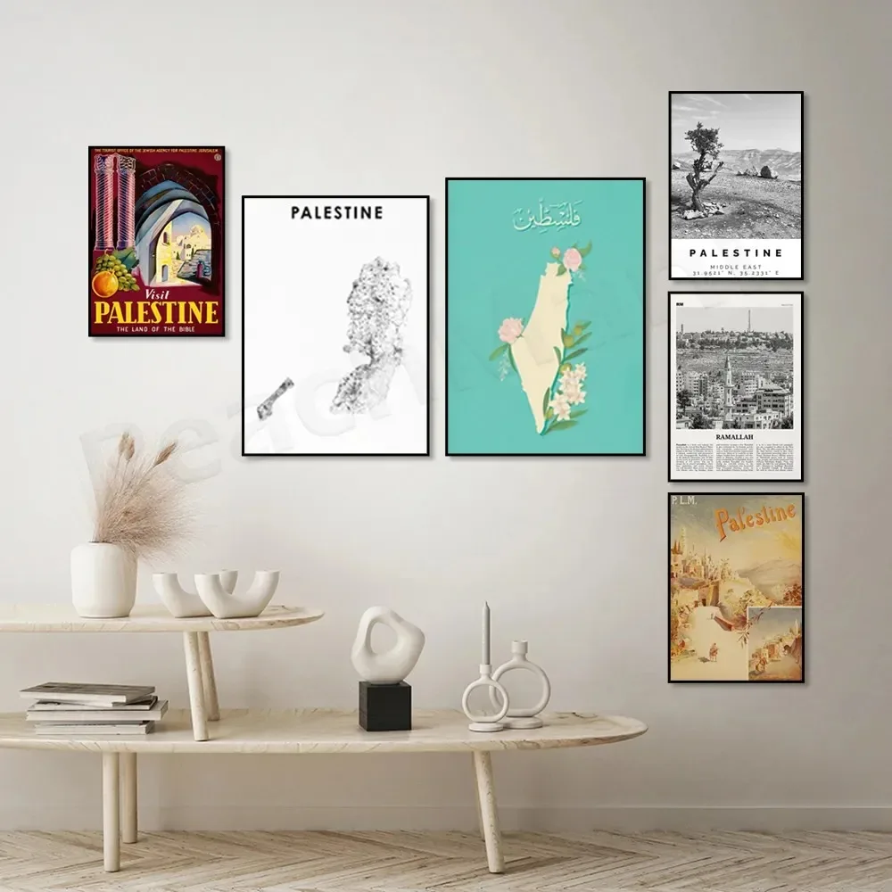 Palestinian Poster Map Route Map Travel Poster Ramallah Black and White Printing Bethlehem Map Canvas Painting Home Decoration