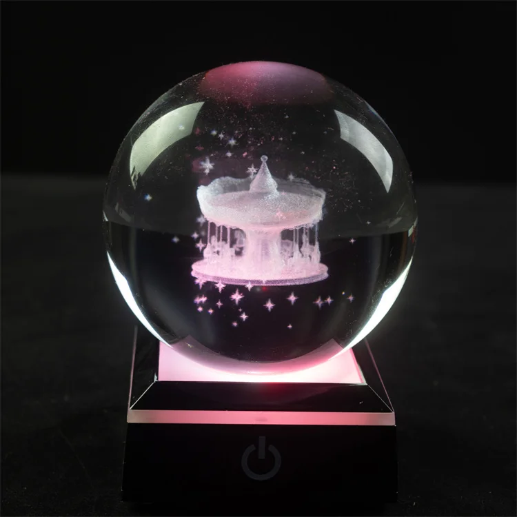 3D Crystal Ball Table Lamp USB Powered Led Night Light Home Desktop Decor Luminous Plastic Square Base