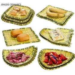 Creative bamboo weaving dustpan plate thick special-shaped rattan handmade straw designer model house fruit snack plate bowl