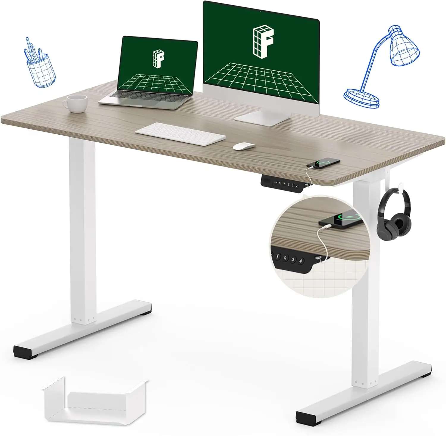 Flexispot montagem vertical elétrica ajustável, 48x24 polegadas conjunto completo desktop controlador de armazenamento ergonômico mesa de escritório vertical