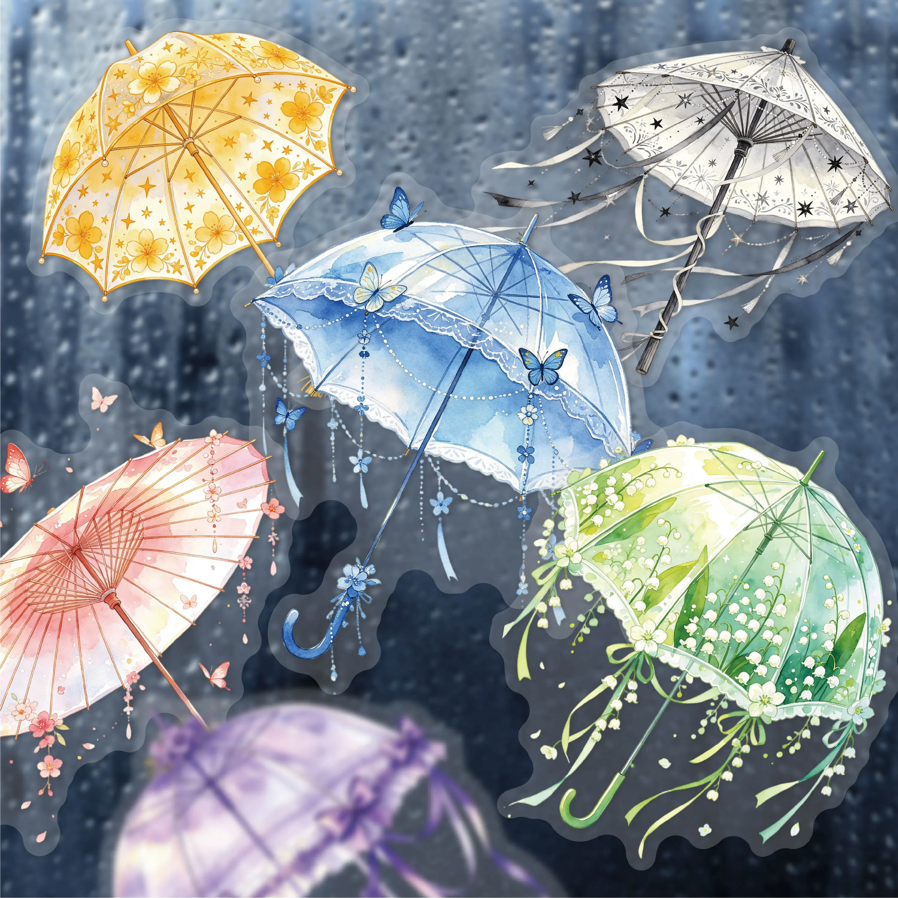 Vintage Butterfly Flower Umbrella Landscape PET Sticker Creative DIY Journal Material Collage Scrapbooking Stationery