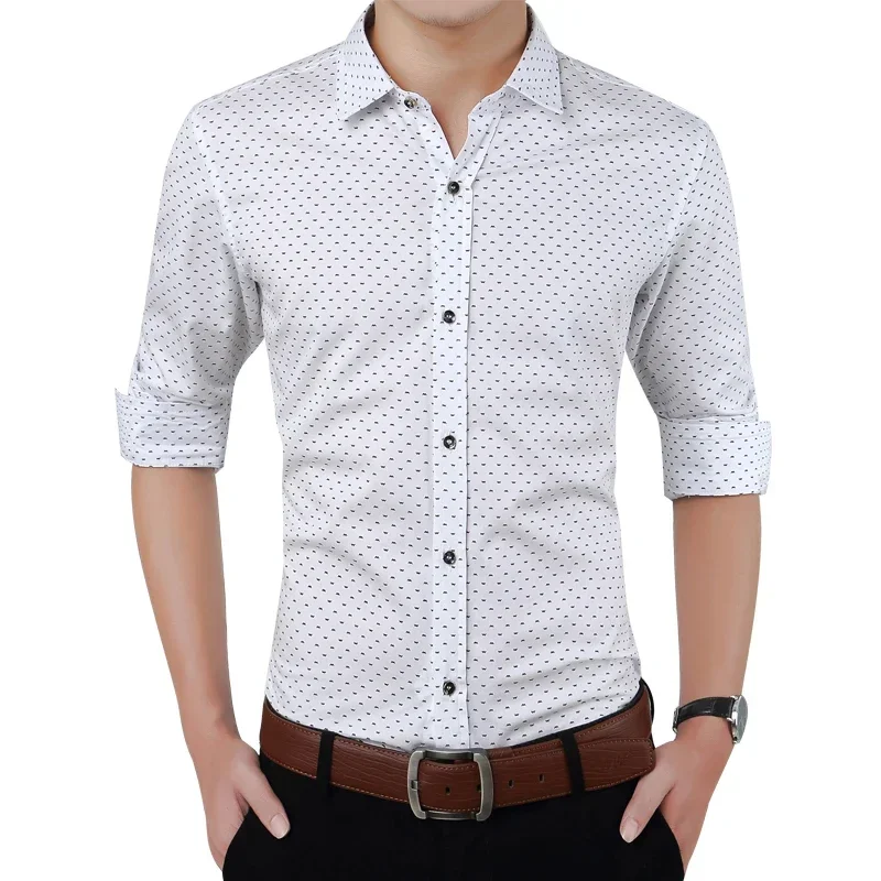 2024 New Spring Men\'s Shirt Floral Printed Male Social Shirts High Quality Cotton Slim Fit Mens Casual Clothing Plus Size 5XL