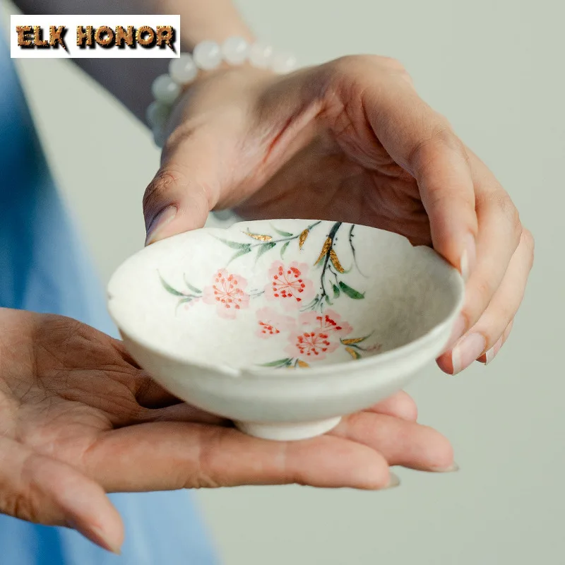 

90ml Hand-painted Peach Blossom Teacup Luxury Tea Bowl Cup For Tea Tea-tasting Meditation Cup Chazhan Master Cups Drinkware Gift