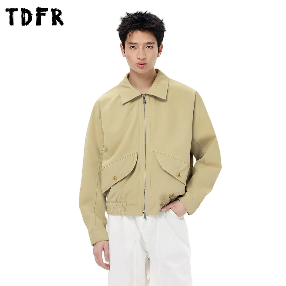

Solid Color Cargo Jacket Mens Pocket Retro Autumn Winter Loose Lapel Raglan Long Sleeve Outerwear Man