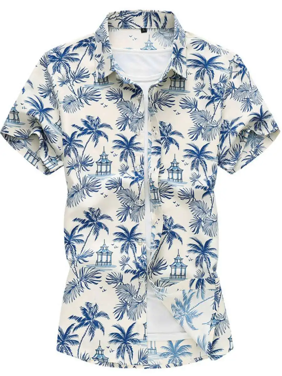 

New Men's plus Size ort Sve irt Trendy Slim Fit Four Way Stretch Printed irt Thin Floral Daily Turn Cuff