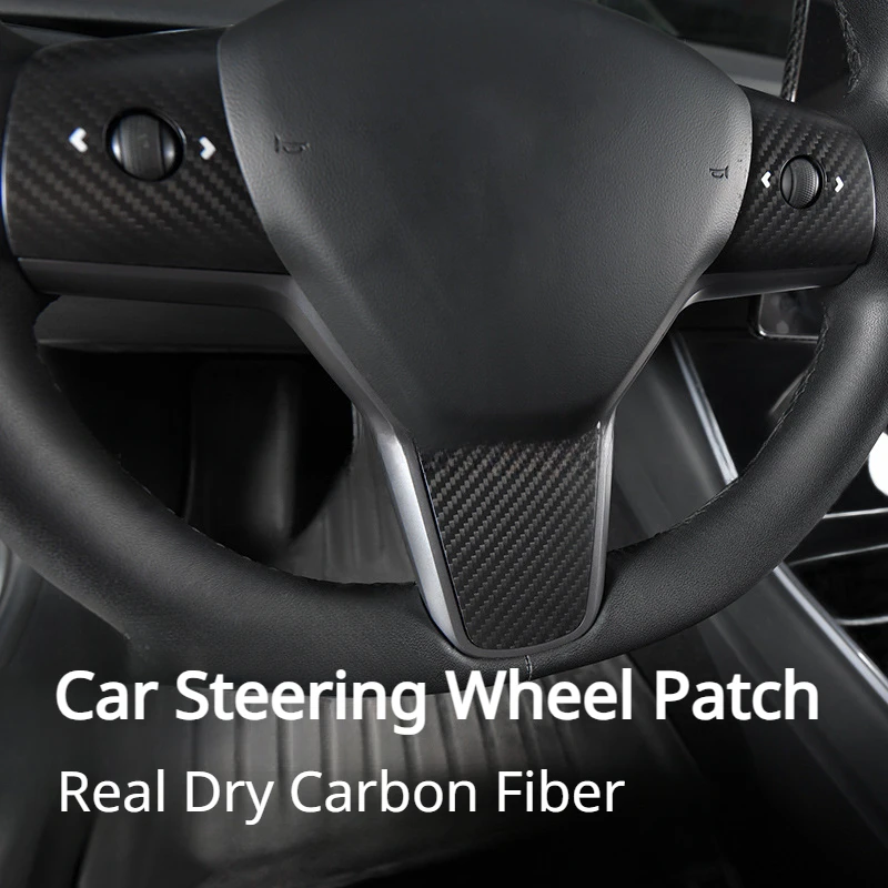 For Tesla Model 3 Y Steering Wheel Patch Real Dry Carbon Fiber 3K 240G Handmade Steering Sticker Covers Accessories 2017-2023