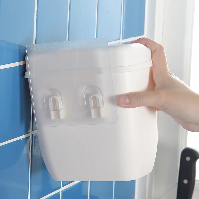 Mini White Plastic Mini Wall Mounted Trash Bin for Kitchen and Bathroom and Home