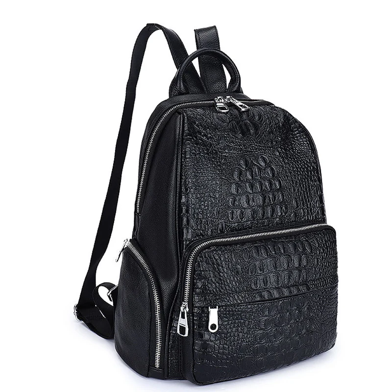 Top Genuine Leather Backpacks Alligator Pattern Women\'s Backpacks Shoulder bags Cowhide Embossing Ladies School Backpack 2024