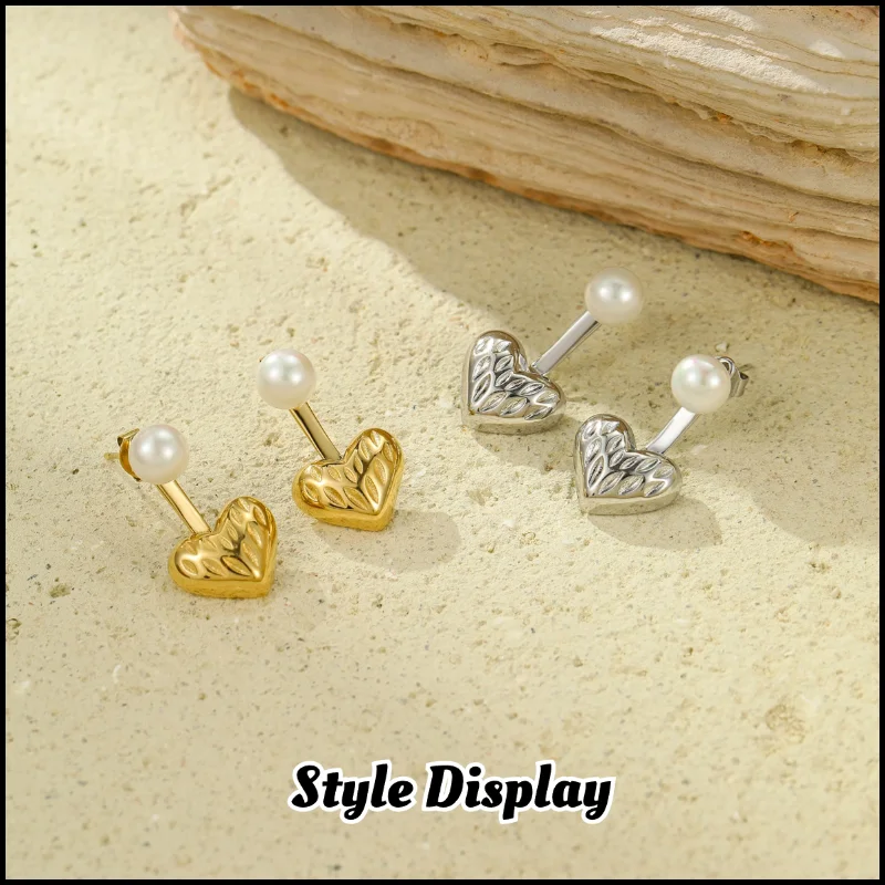 Stainless Steel Heart Pearl Earrings Plated 18k Gold Color Non Tarnish Waterproof Trendy Jewelry Earrings For Women Gift