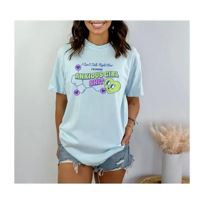 Funny Mental Health T Shirt Anxious Girl Probably Social Anxiety Summer Retro Serotonin