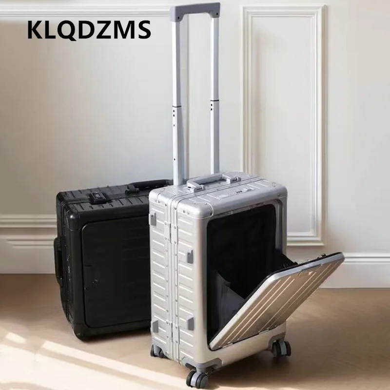 KLQDZMS Suitcase Front Opening Boarding Box Full Aluminum Magnesium Alloy Trolley Case 20 