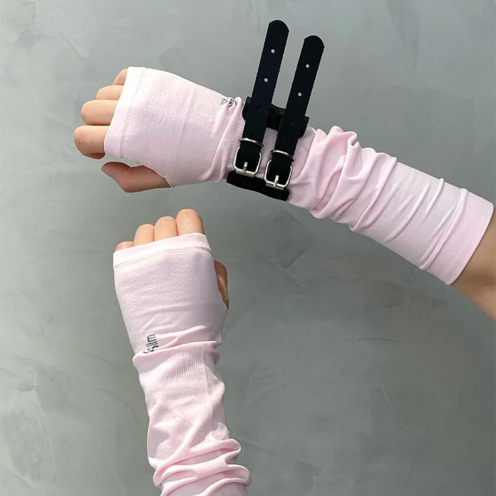 

Gothic Punk Black Arm Cover Spandex Elastic Ice Silk Finger Sleeves Half Finger Breathable Solid Color Sleeve Festival
