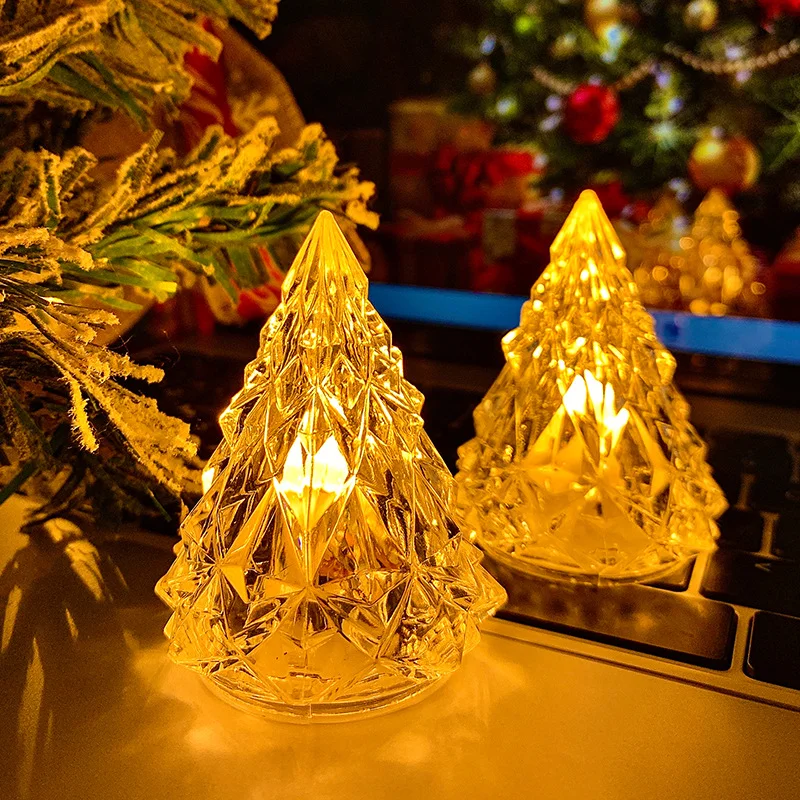 Crystal Mini Christmas Tree Light LED Xstmas Night Lamp Home Table Decor Livingroom Decoration Kids Friend Gift New Year Wedding