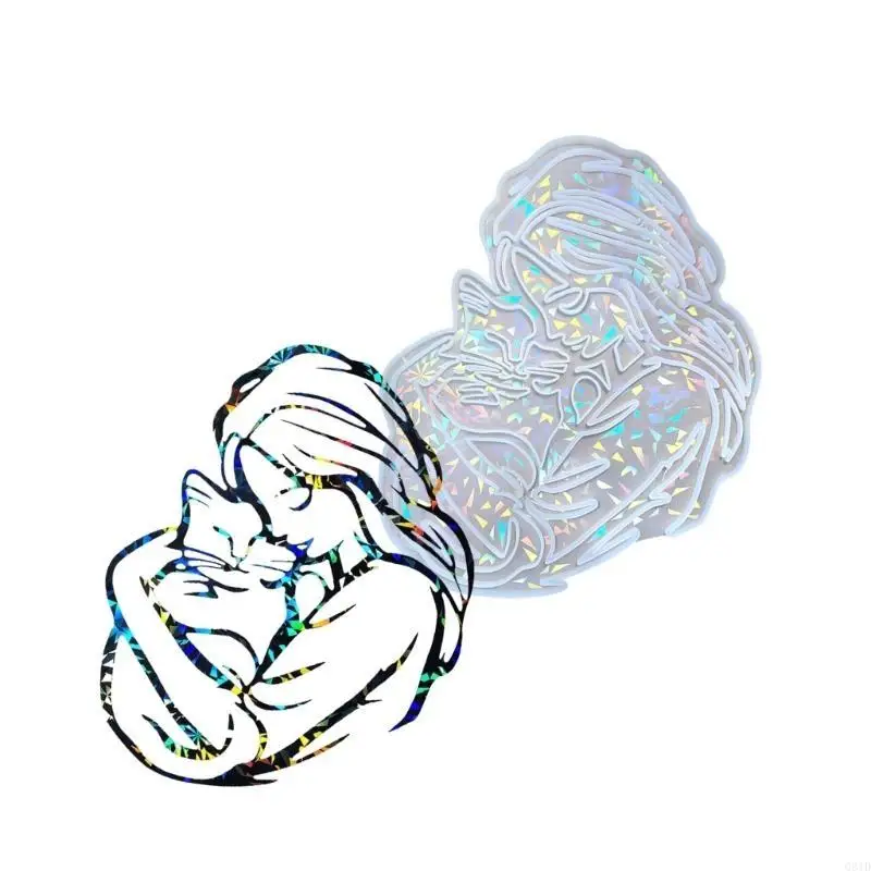 Girl Hugging Cats Wall Decoration Mould Holographical Wall Sticker Mold for Craft Enthusiasts Jewelry Making Supplies
