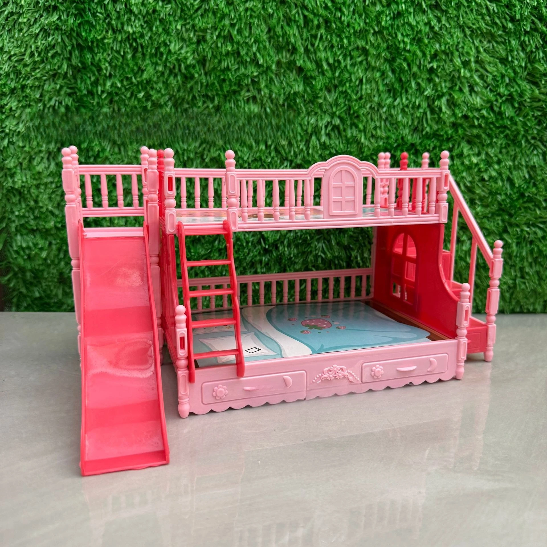 

1set Dollhouse Mini Double Bed Model Slide Style European-style Bunk Bed Princess Bed Room Furniture Accessory Requires Assembly